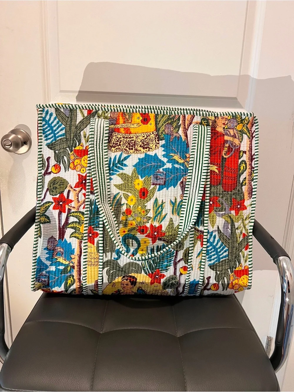 Colorful Floral Pattern Canvas Tote Bag - Multicolor